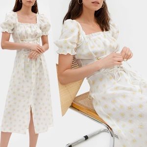 Sleeper Marquise Linen Dress white & yellow daisies corset lace up cottagecore